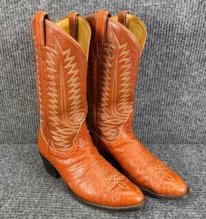 Vintage Tony Lama 8057 Cognac Brown Leather Cowboy Boots Men 10D USA Made
